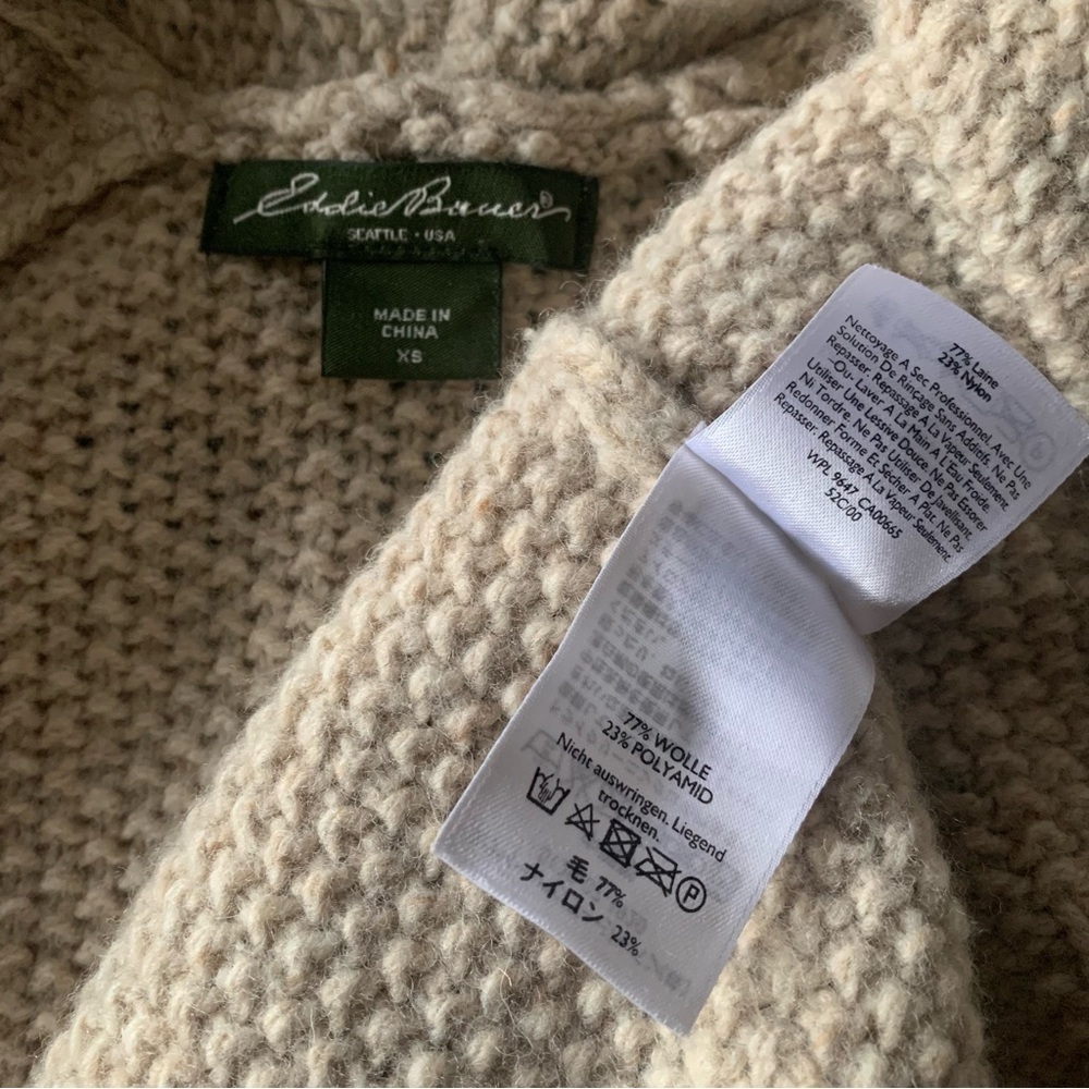 Eddie Bauer Cable Knit Vest Hand Knit Look Wool Oatmeal Heritage Cottage Coastal - Picture 10 of 12
